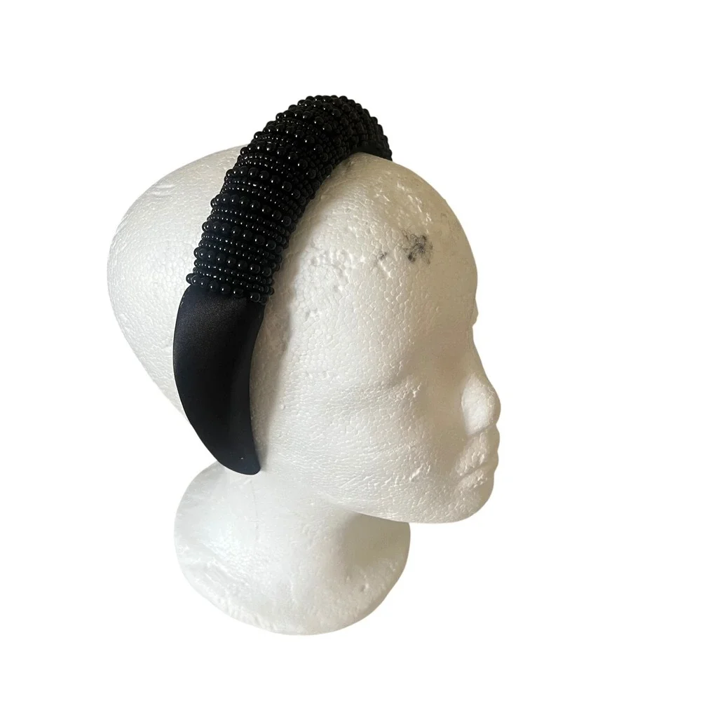 Sugarfix by BaubleBar Black Beaded Padded Headband Satin‎ Wide Hair Accessory
